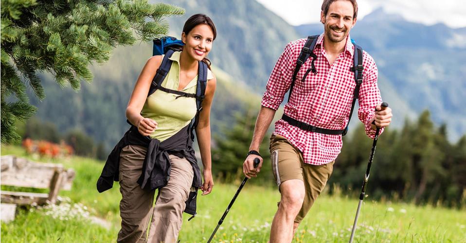 Two hikers in summer